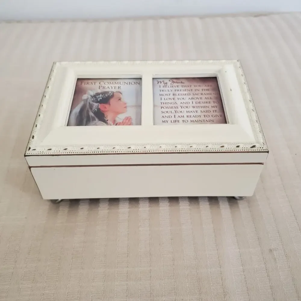First Communion Jewelry Box Add Your Own Photo Off White